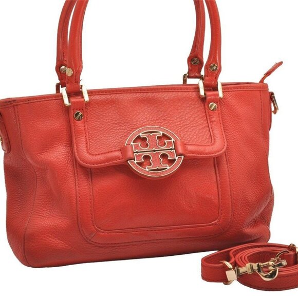 TORY BURCH Amanda Leather 2Way Shoulder Hand Bag Purse Orange - Picture 1 of 15